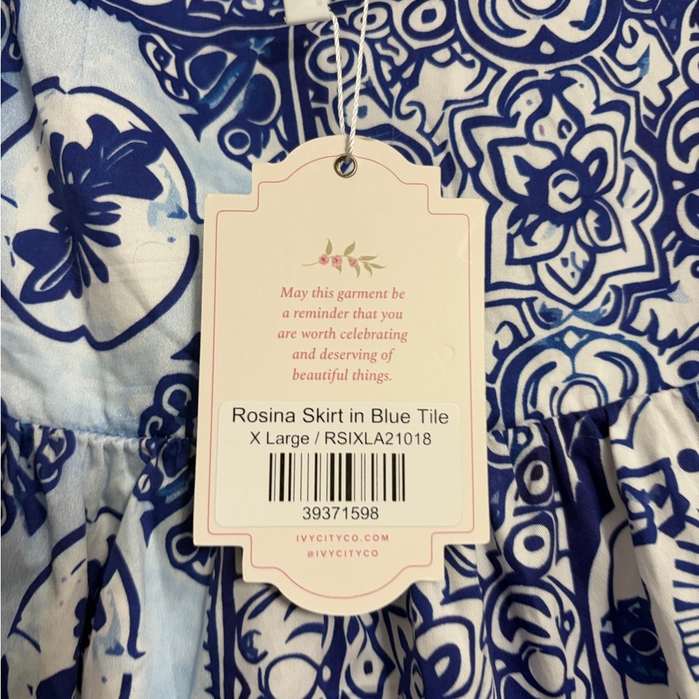 Ivy City Co  Rosina skirt White and Blue Tile-Print Tiered Maxi Skirt - Picture 2 of 2